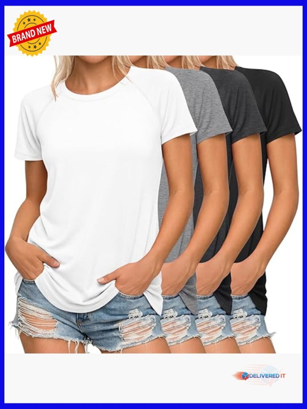 4 Pack Womens Short Sleeve Tunic Tops Side Split Hem Workout Tee